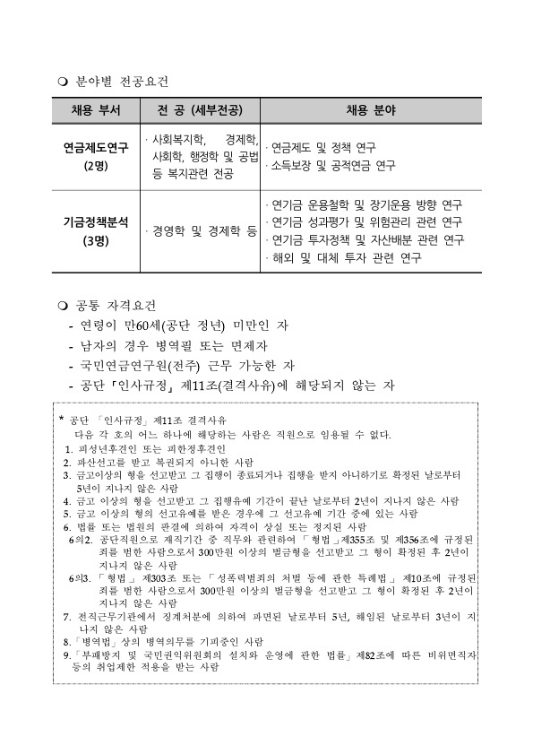 국민연금연구원 연구직 공개 모집